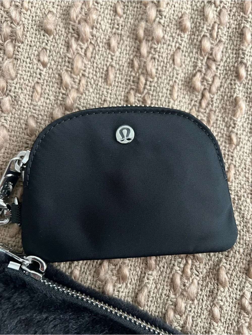 lululemon athletica Black Faux Fur & Zip Wristlet Keychain Set